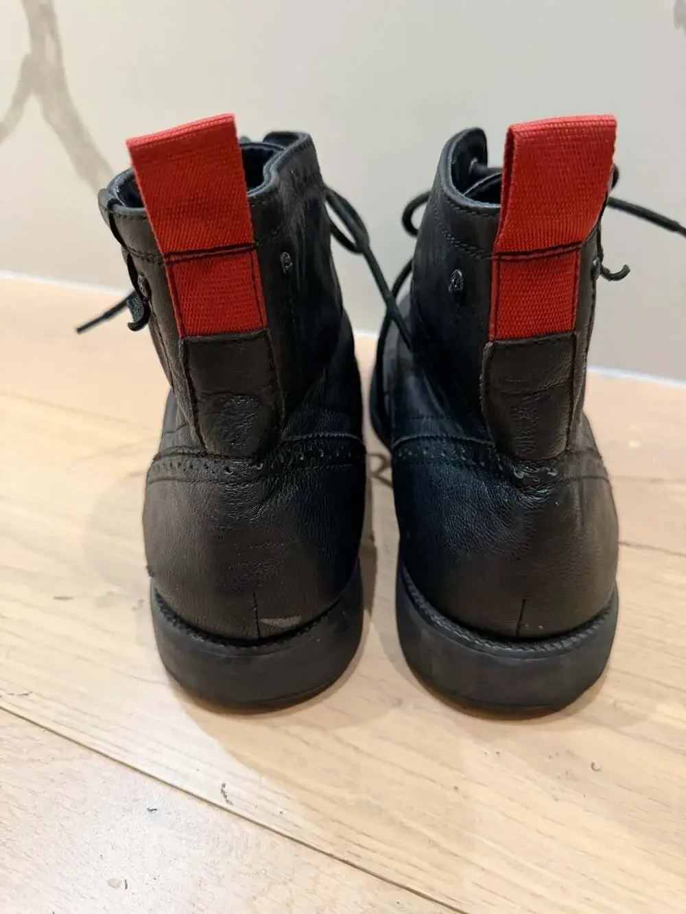 Mark Nason Lounge U Rock Black Leather Brogue Wingtip Combat Boots
